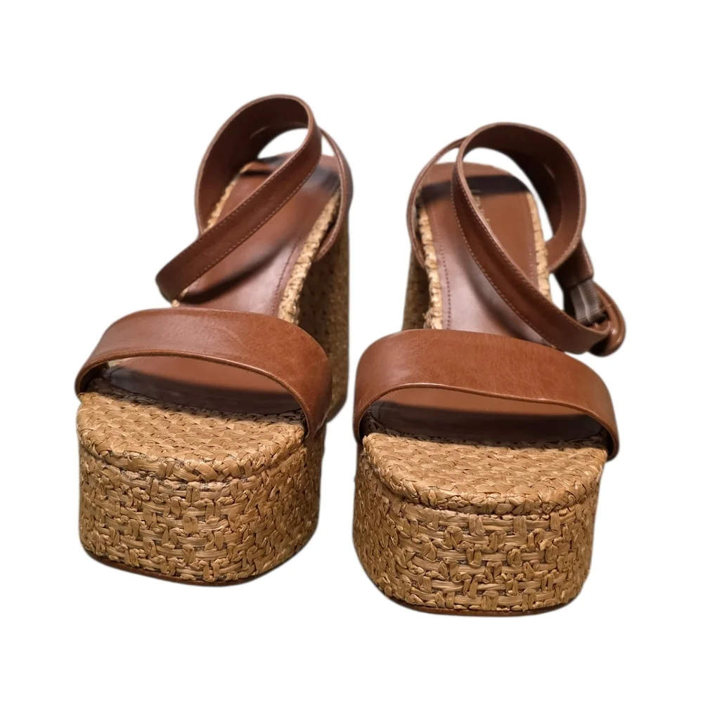 LARROUDE VERONA DOLLY PLATFORM HEEL CARAMEL/RAFFIA 9